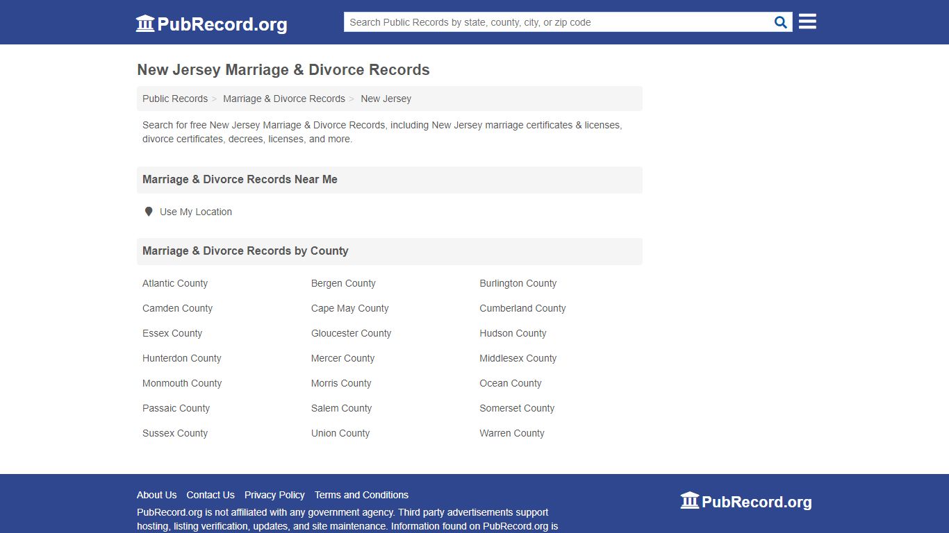 Free New Jersey Marriage & Divorce Records - PubRecord.org